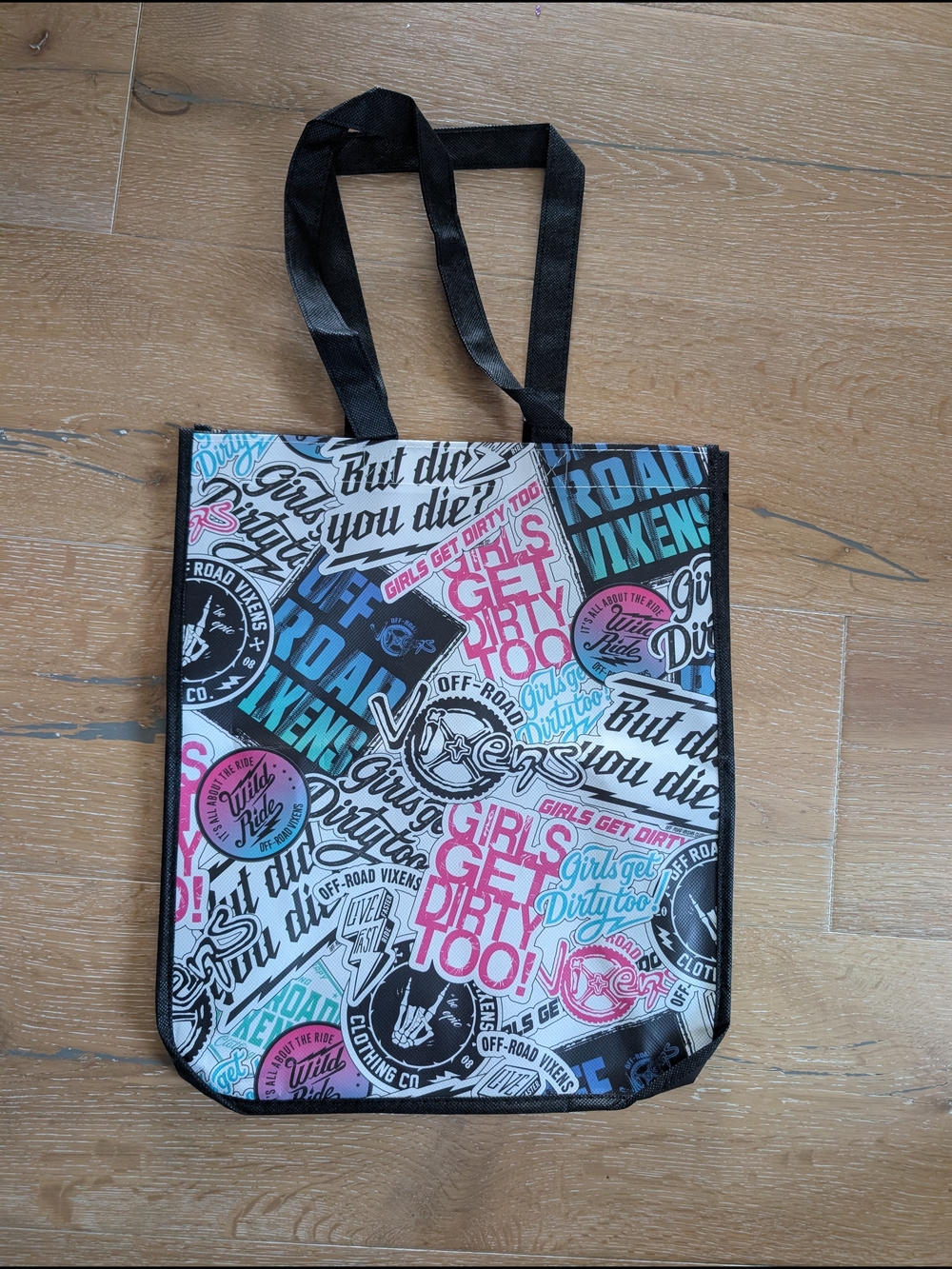 Girls Get Dirty Offroad vixens Printed Tote Bag - Black/Turquoise/Pink